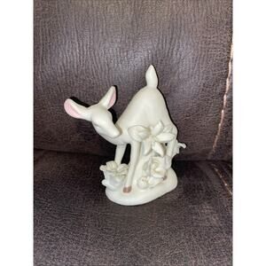 Vintage K’s Collection White Deer Figure Flowers Albino EUC